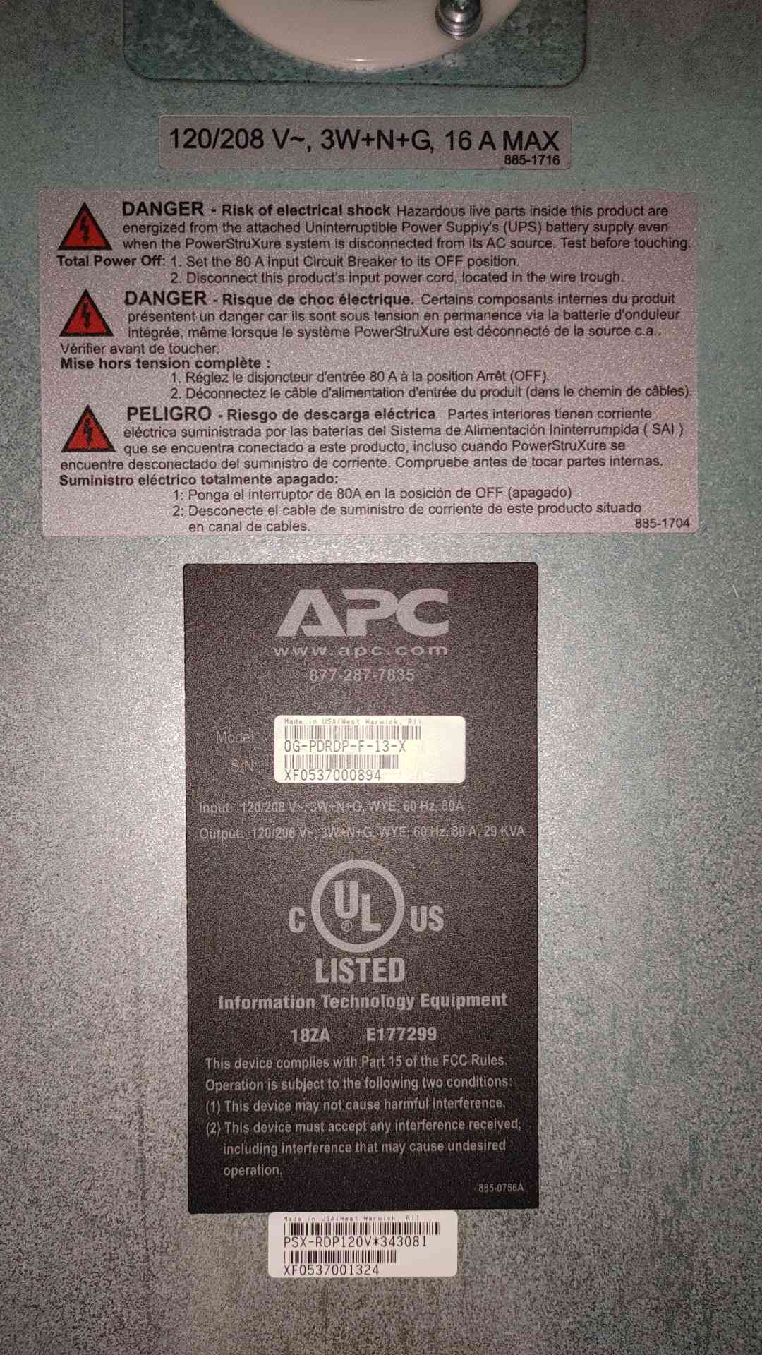 APC NetShelter VX 42U Rack w/ 29kVA Power Distribution Unit PDU 0G-PDRDP-F-13-X