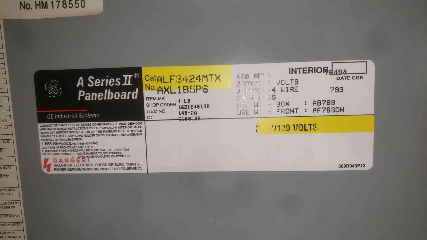 GE A-Series II 400A 208Y/120V 3 Phase Panelboard ALF3424MTX w/ THQL Breakers