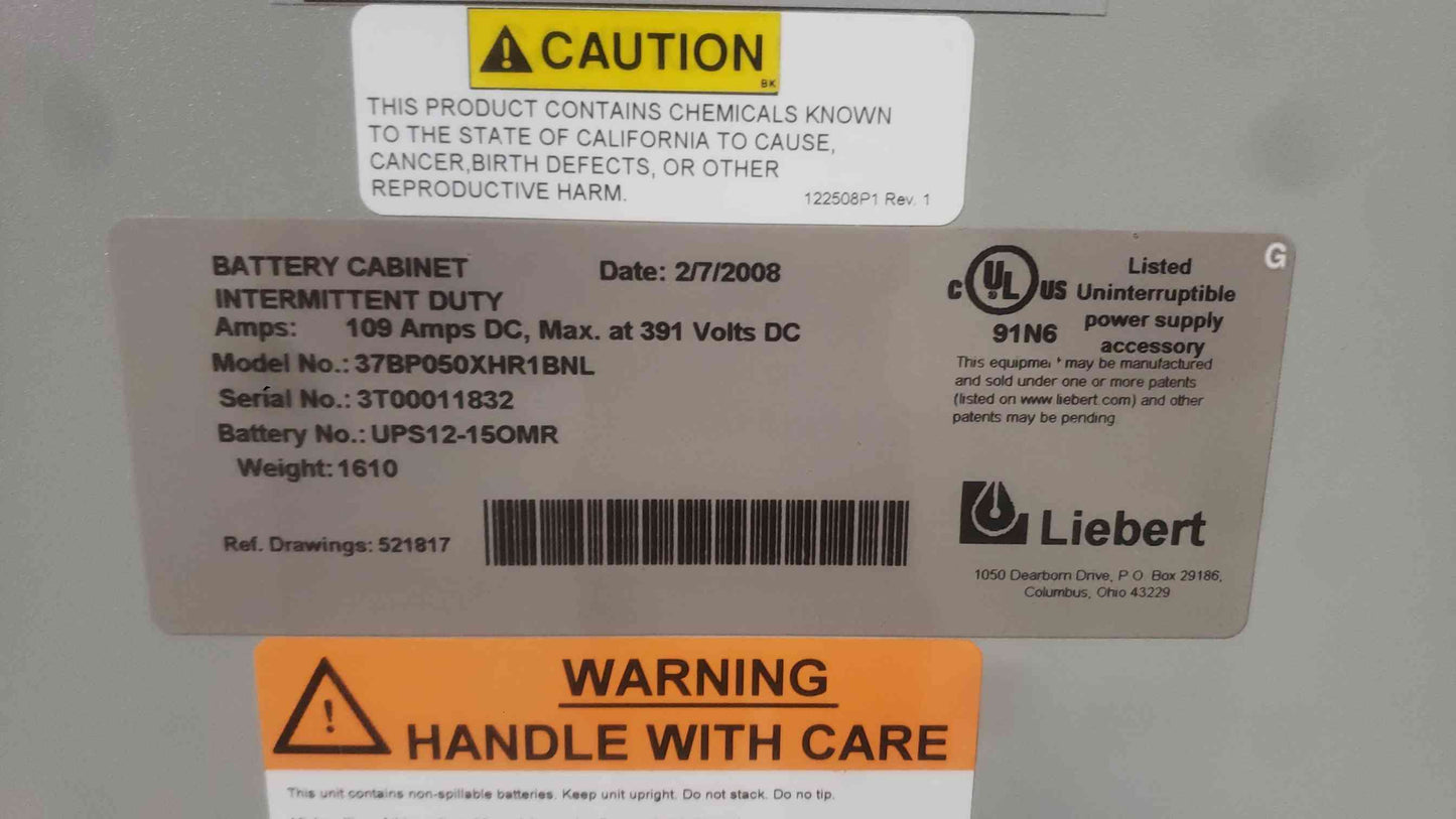 Liebert Npower 50kVA 3 Phase UPS Cabinet 208V 37SA050C0C6BA12 Merlin Gerin Lot