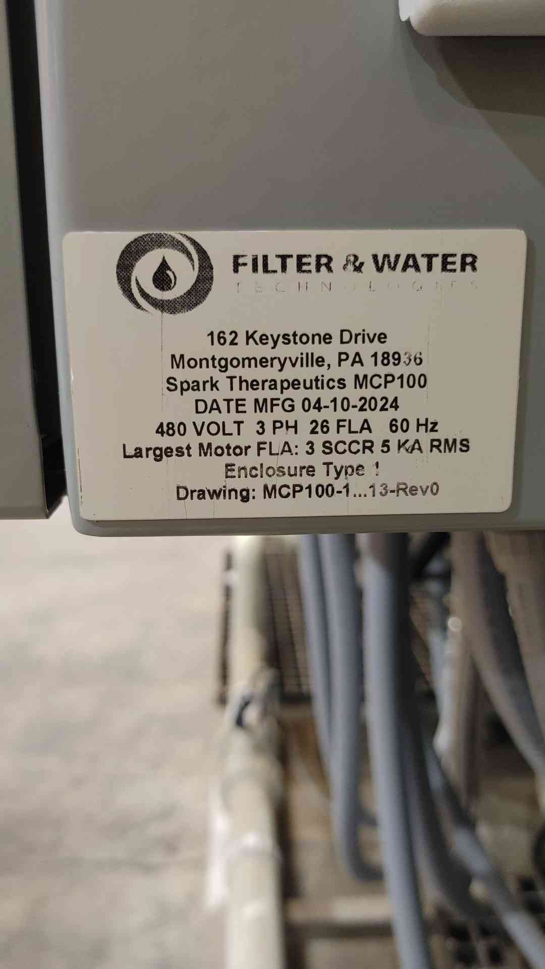 New Aquafine 480V 3PH 26FLA ASTIM Type II Water System (Sku 114172)