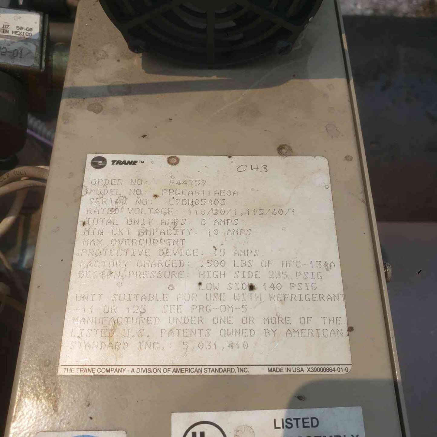 Trane CVHE-032F 320 Ton Centrifugal Chiller 460V R-123 UCP2 FastPak Panel