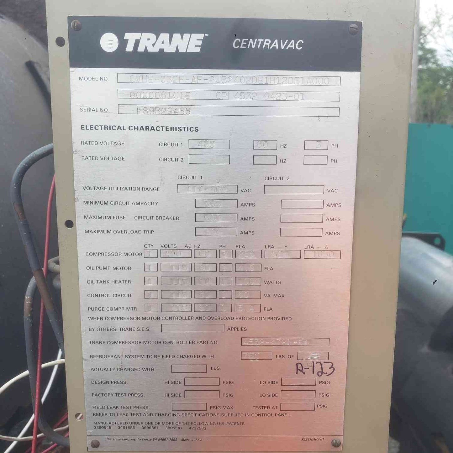 Trane CVHE-032F 320 Ton Centrifugal Chiller 460V R-123 UCP2 FastPak Panel