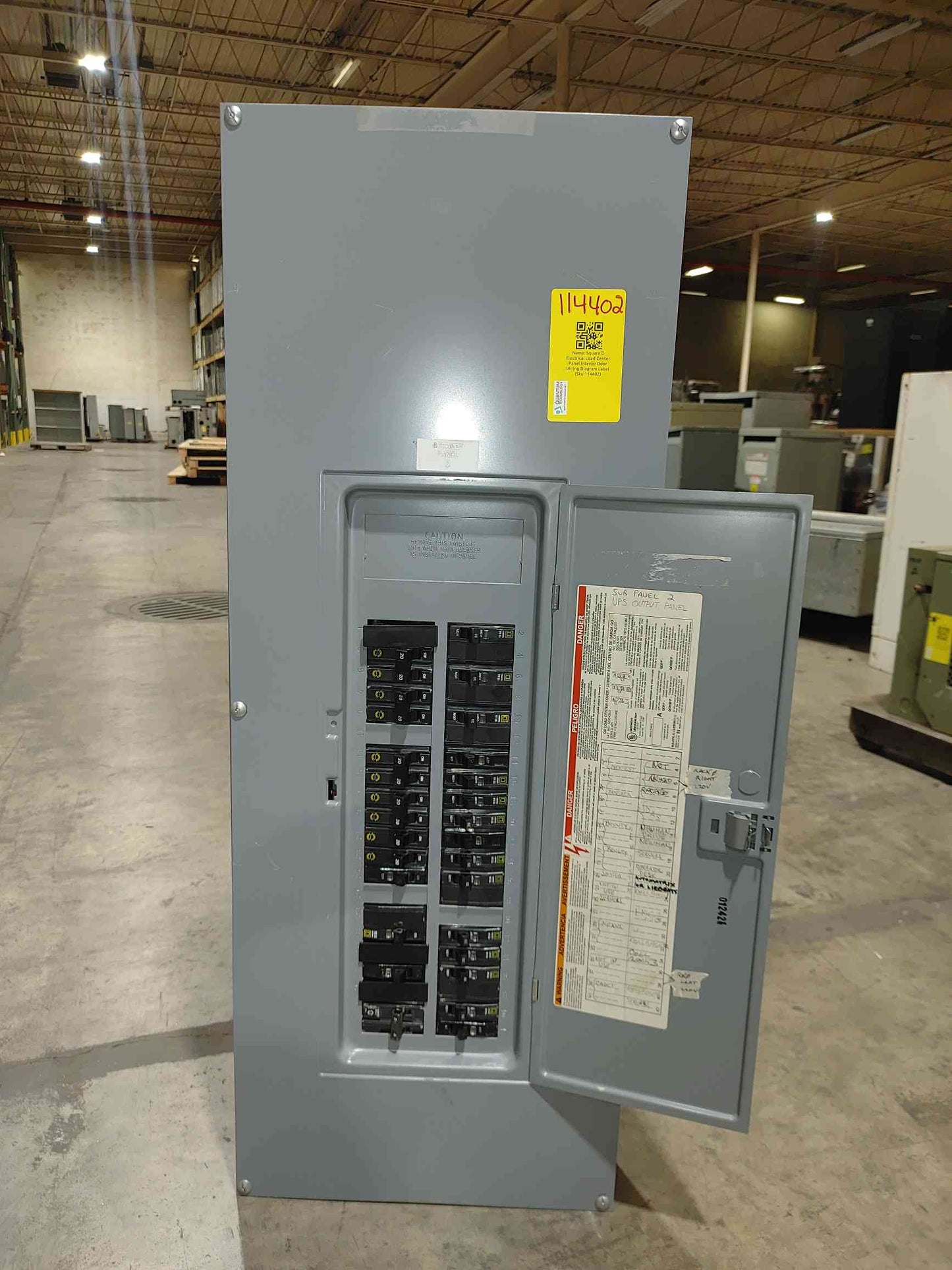 Square D 200A 120/240 Electrical Load Center Panel Interior Door Wiring Diagram Label (Sku:114402)