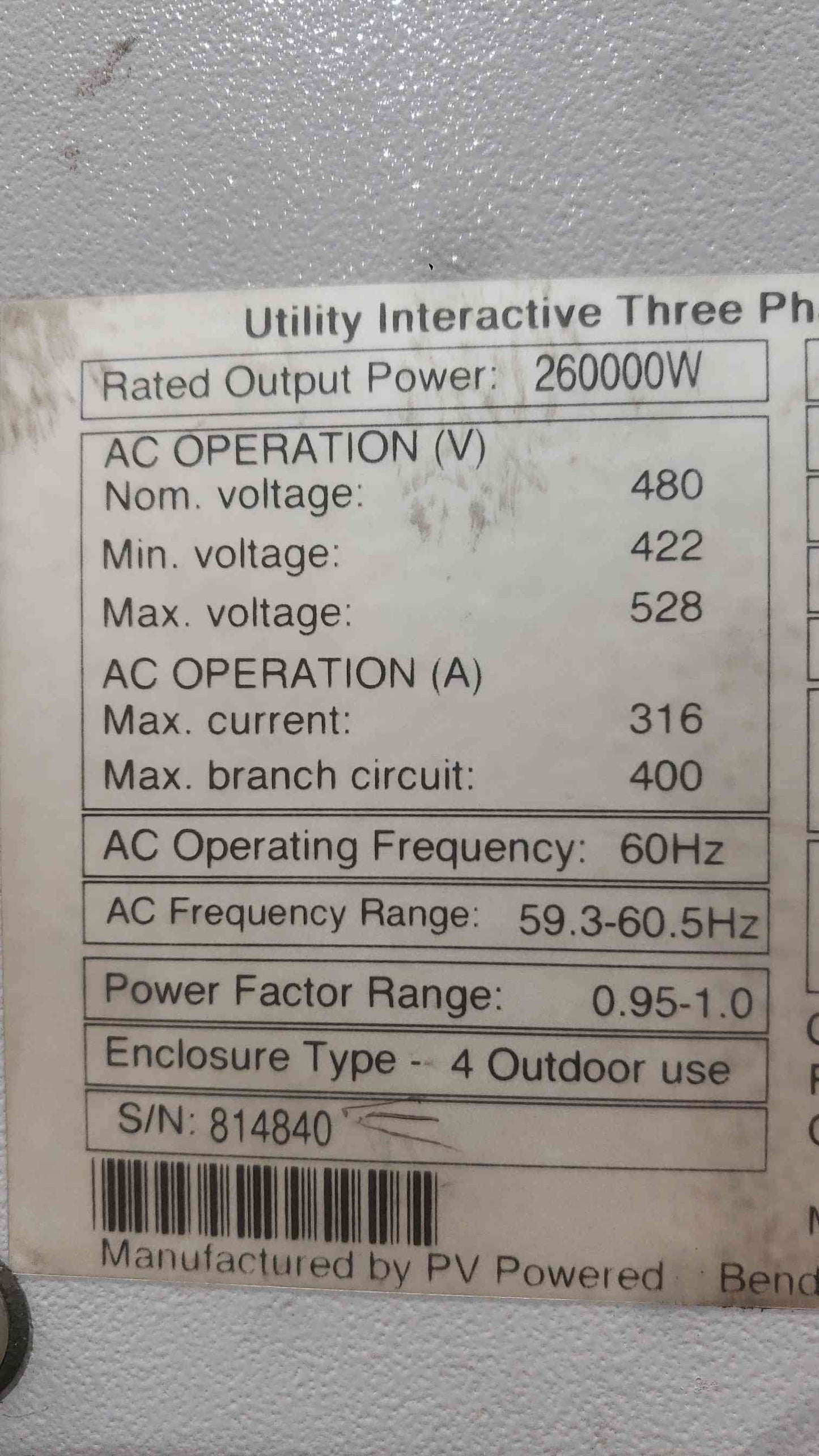 PV Powered 260kW Commercial Solar Inverter PVP260kW 480V 3PH Grid-Tie 600VDC