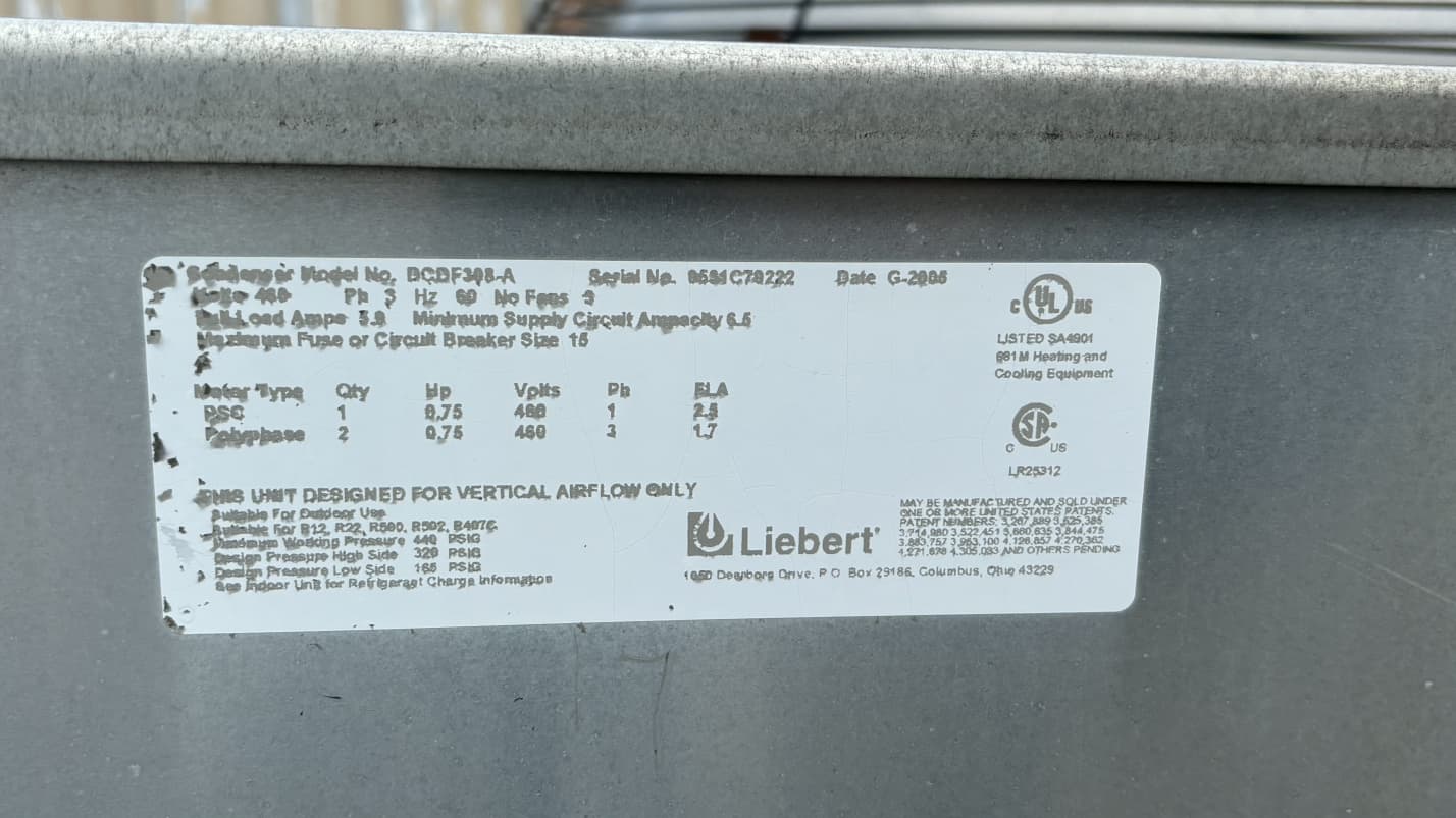 Liebert DCDF308-A Outdoor Air Cooled Condenser 3-Fan 460V 3PH Data Center 2006