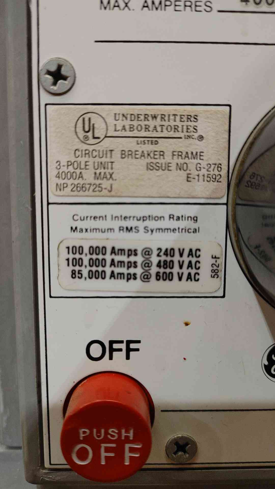 GE Power Break TC4040SS 4000A 3 Pole Drawout Circuit Breaker RMS-9 VersaTrip