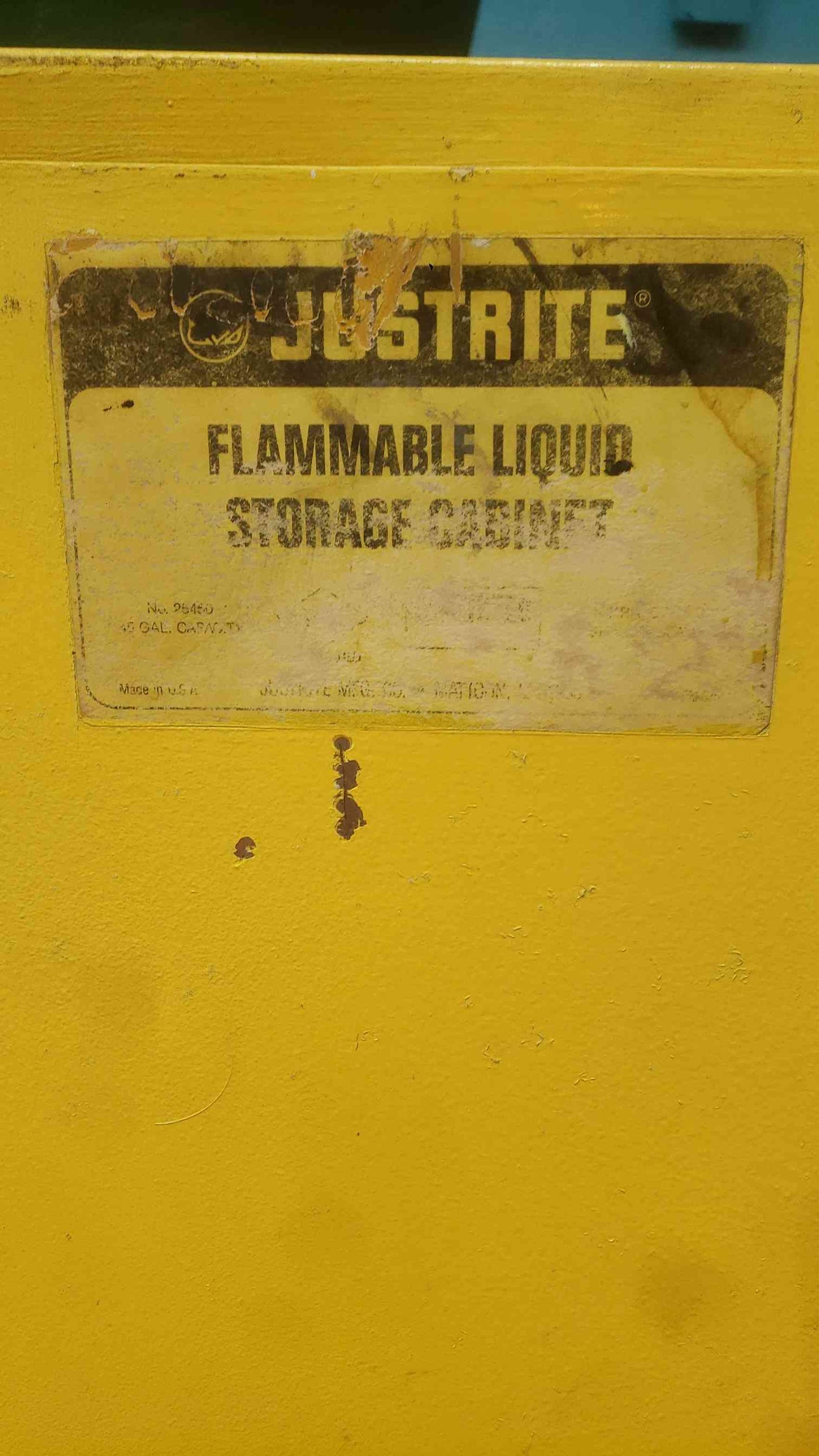 Justrite 25450 45 Gal Flammable Safety Storage Cabinet Yellow 2 Door Metal