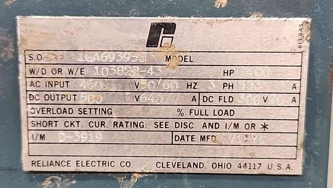 Reliance Electric MaxPak Plus VS Drive Cabinet 400HP 460V 500V DC 1GA693953