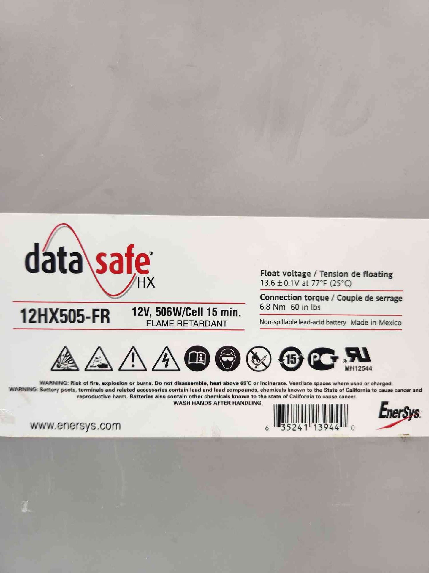 EnerSys DataSafe HX 12HX505-FR 12V 506W/Cell VRLA AGM Battery UPS Data Center