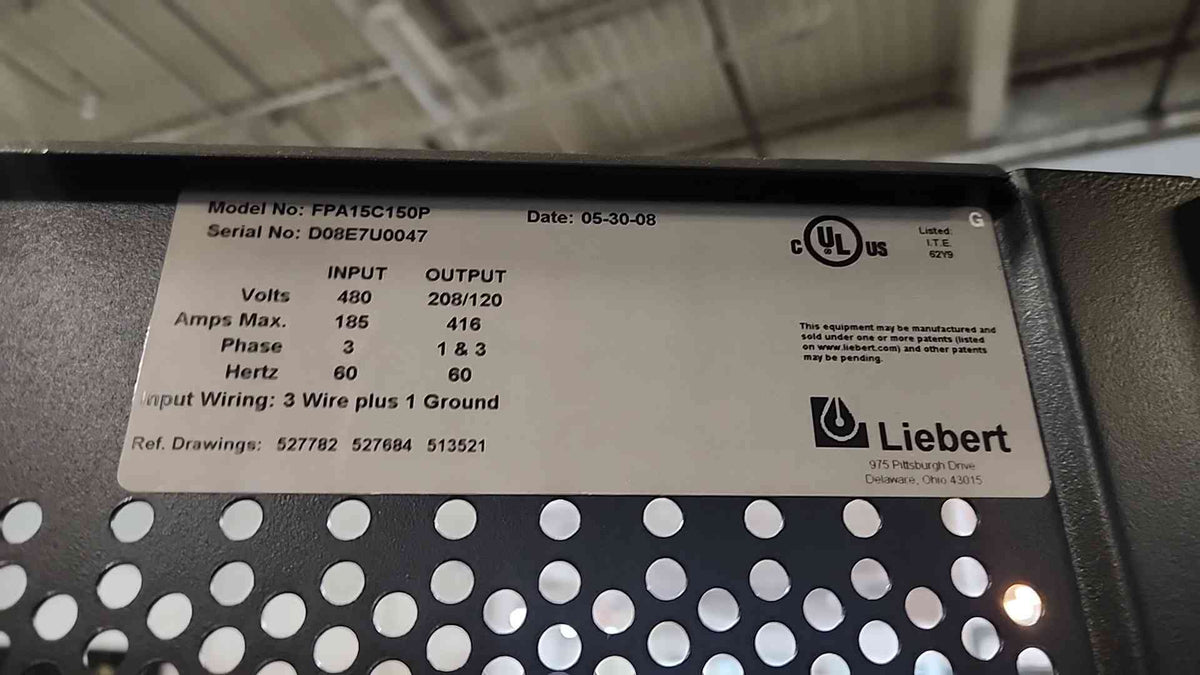 Liebert FPC 150kVA PDU 480V to 208/120V Square D I-Line 600A Panel 6x KA36225