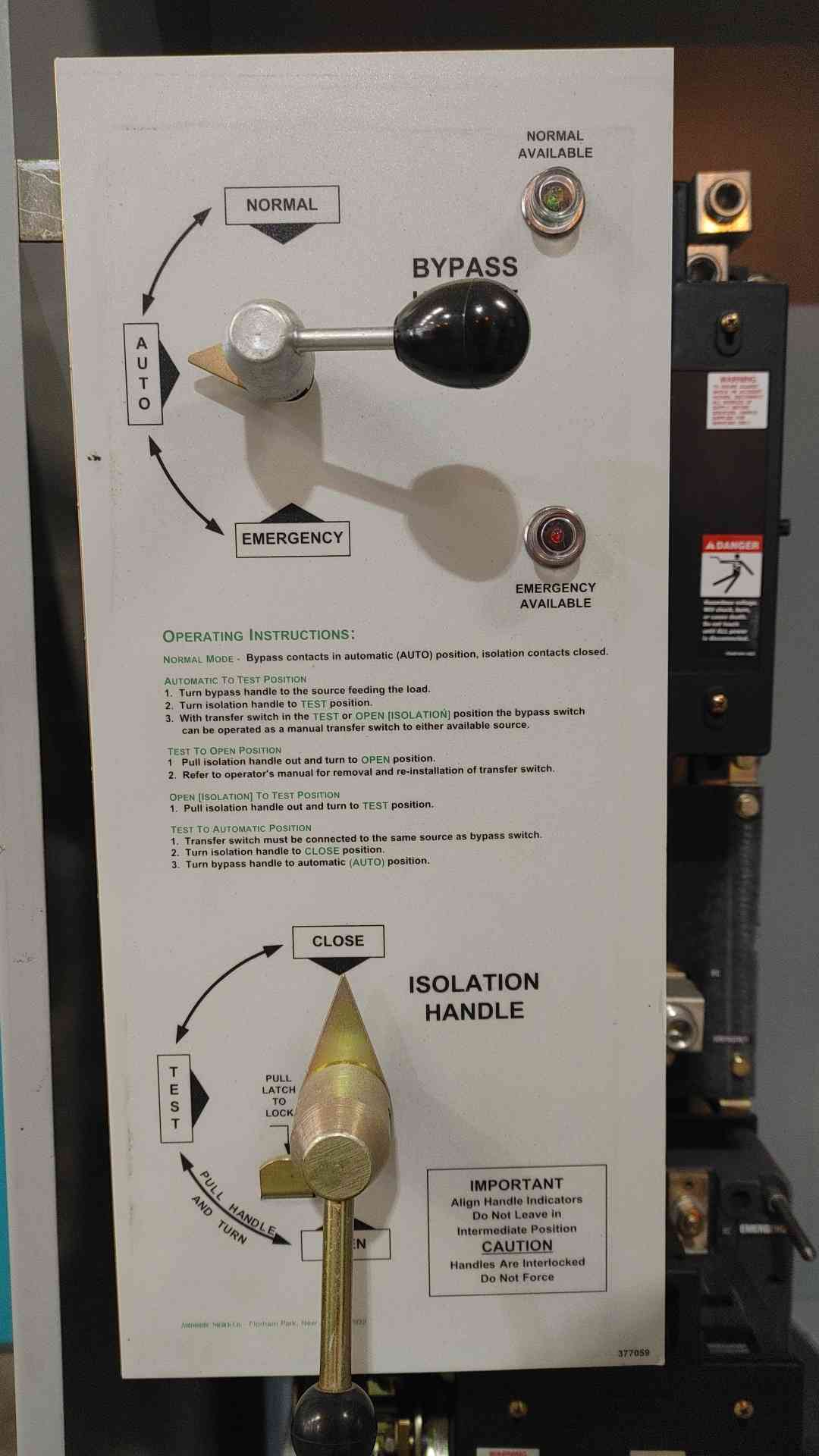 ASCO 7000 Series 400A 208V 3PH Bypass Isolation Transfer Switch E0096203040045XC