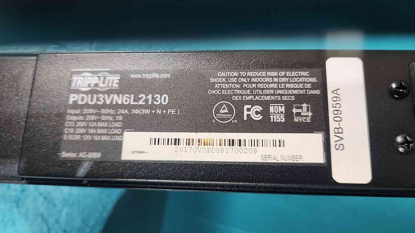Tripp Lite PDU3VN6L2130 208V 3PH Monitored 0U Rack PDU L21-30P C13 C19 5-15/20R