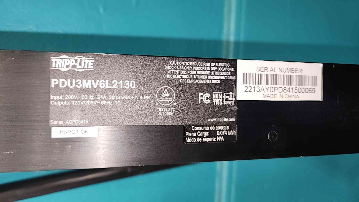 Tripp Lite PDU3MV6L2130 208V 3PH Metered 0U Rack PDU L21-30P C13 C19 5-15/20R