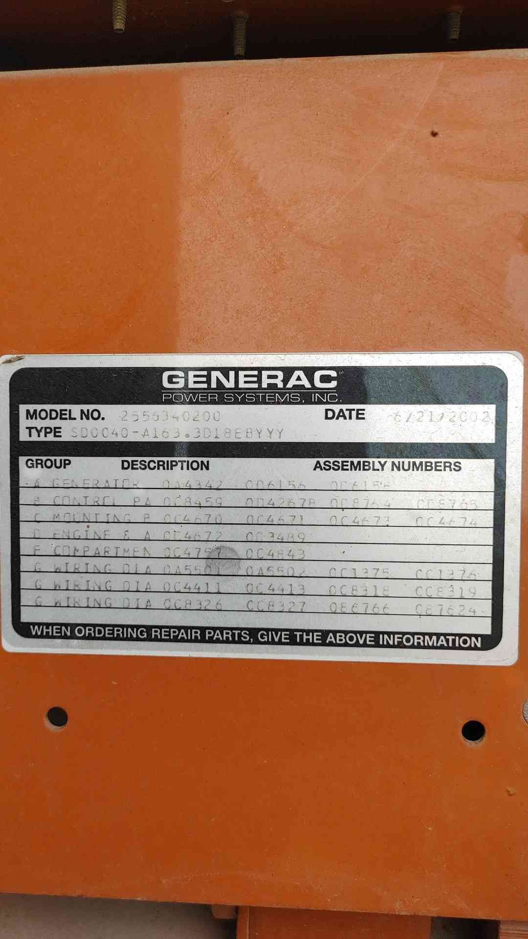 Generac 40 kW Diesel Generator 120/240V 1PH Sound Attenuated 2000 Series 764Hr TESTED(SKU: 115138)