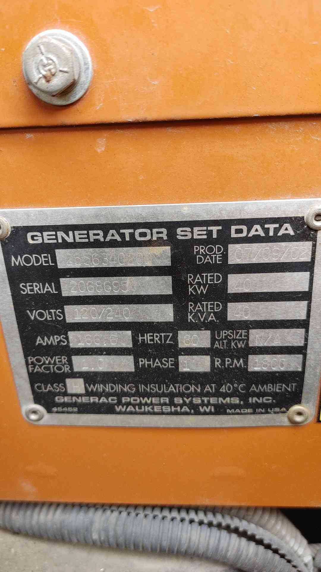 Generac 40 kW Diesel Generator 120/240V 1PH Sound Attenuated 2000 Series 764Hr TESTED(SKU: 115138)