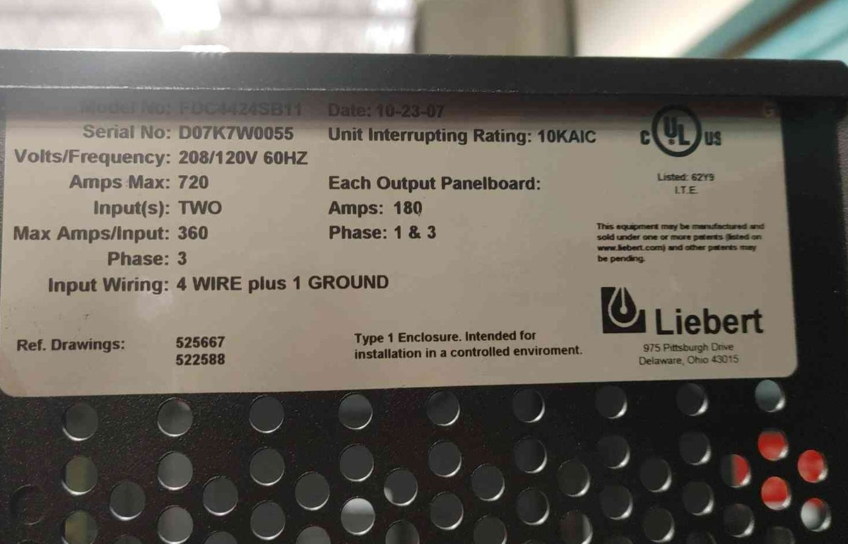 Liebert FDC4424SB11 720A Dual Input Power Distribution Cabinet PDU 208/120V 84 Pole