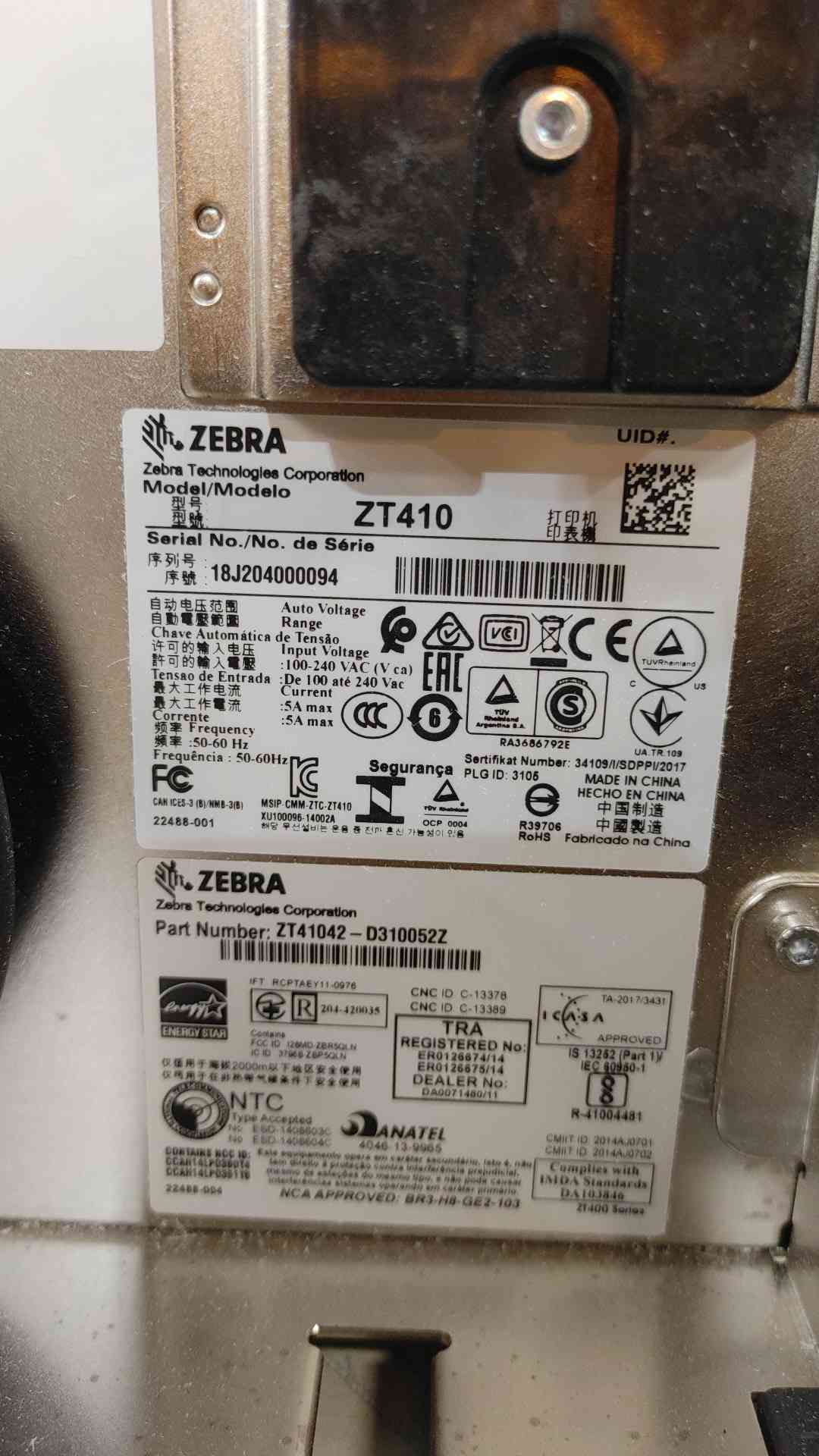 Zebra ZT410 Industrial Thermal Label Printer 203 DPI ZT41042-D310052Z Ethernet