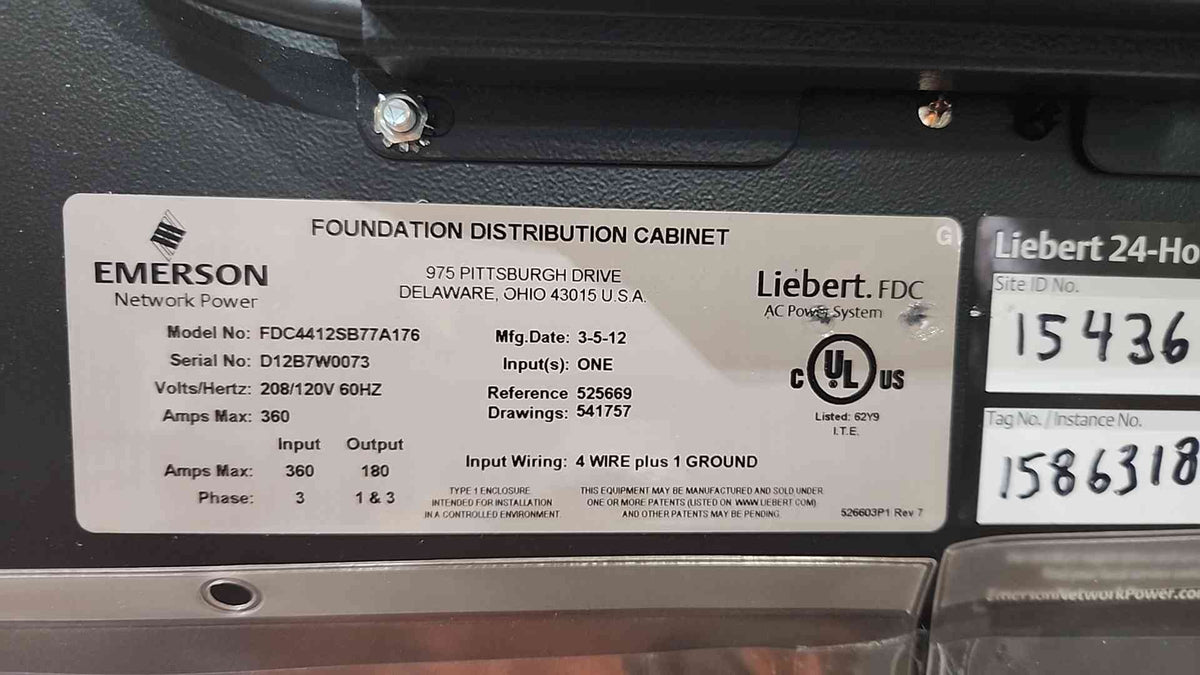 Emerson 208/120V 360A 1&3PH Foundation Distribution Cabinet FDC4412SB77A176 (SKU: 115267)