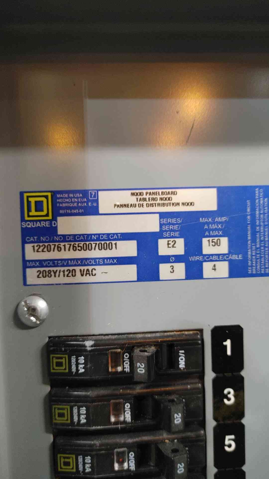 Square D NQOD 42 Space Panelboard 150A Main Breaker 208Y 120V 40x QO120 1x QO215