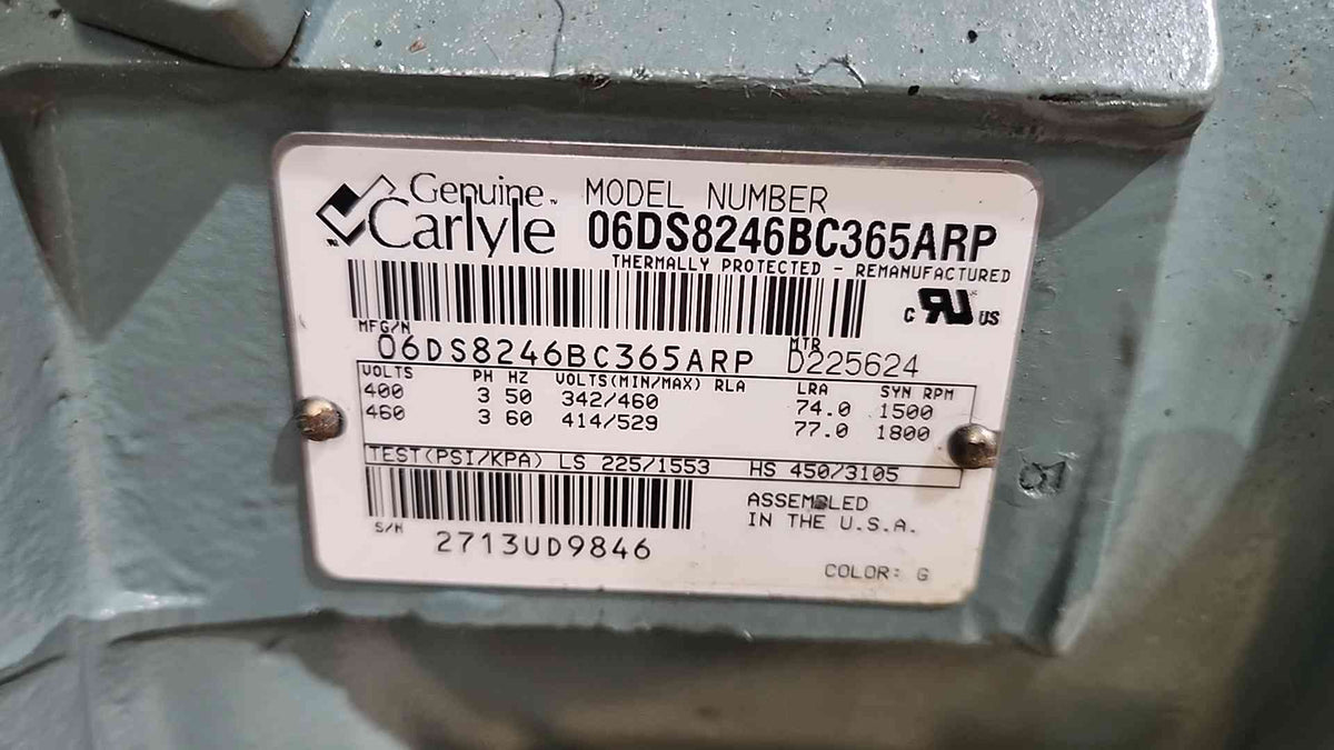 Carlyle Carrier 06DS8246BC365ARP Semi Hermetic Compressor 7.5HP 460V 3PH 06D