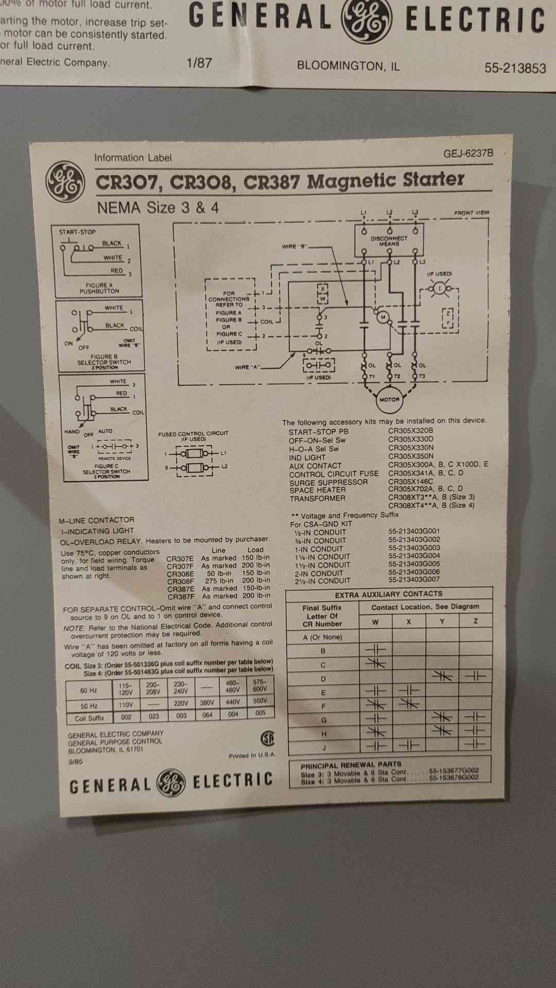 GE CR308E1 NEMA Size 3 Combination Motor Starter Disconnect 90A 50HP 600V