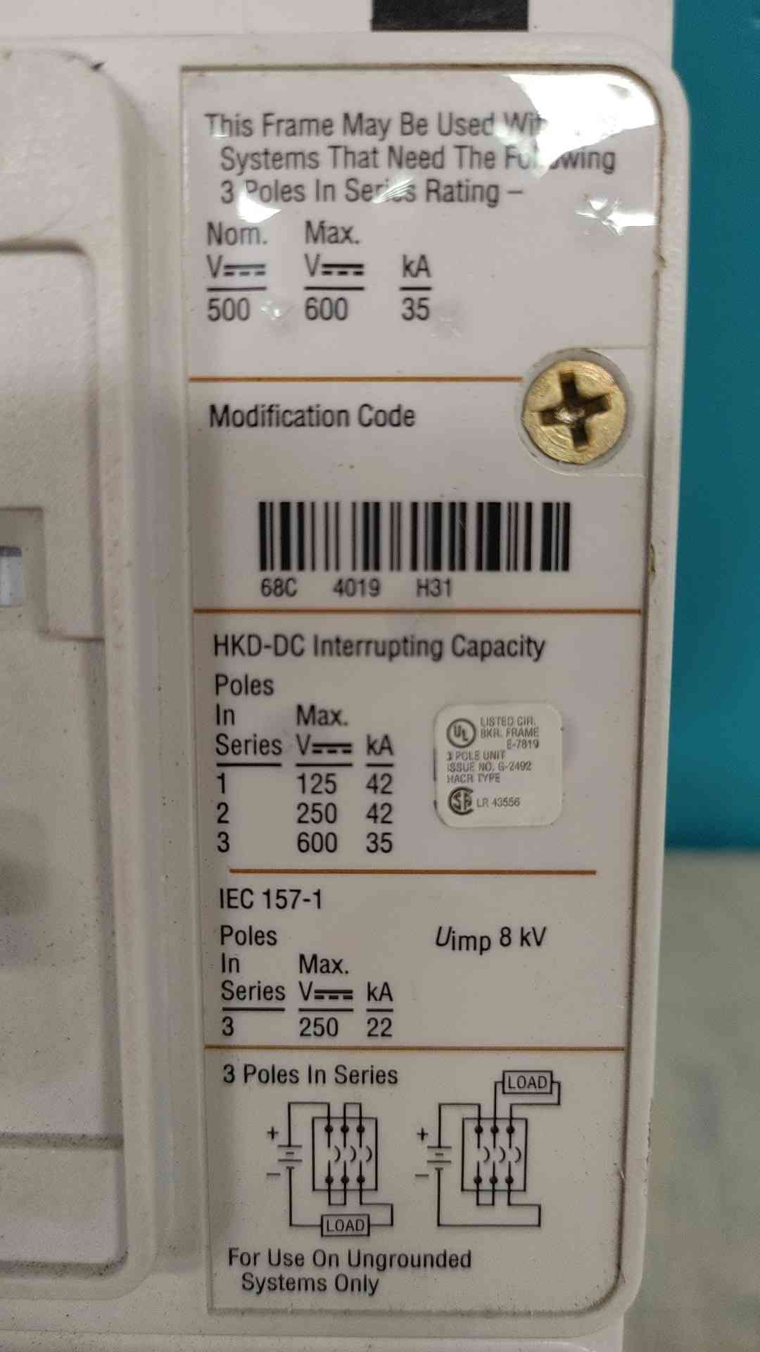 Eaton Cutler Hammer HKD-DC 300A 3P 600VDC Circuit Breaker HKDDC3300A KT3300T Trip