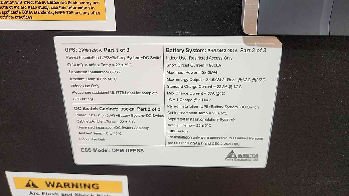 Delta Electronics UPS125DM88035D7 (DPM-1250K) 1250kVA/1250kW Uninterruptible Power Supply(Sku:115973)