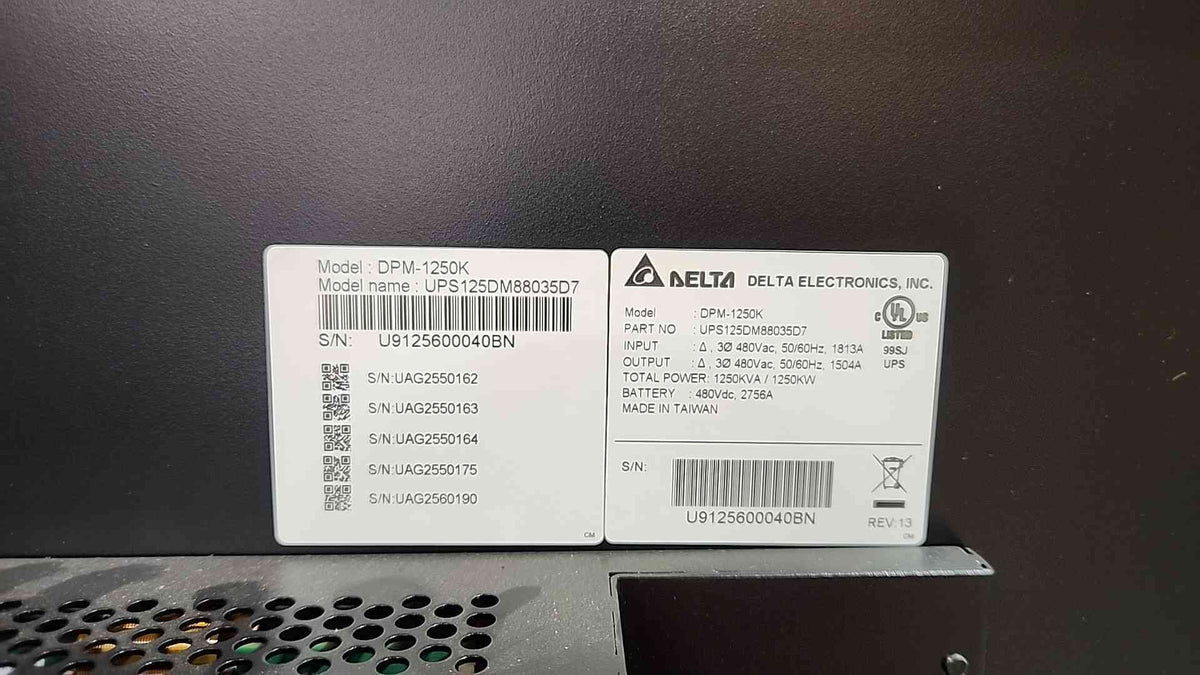 Delta DPM-1250K 1250kVA/1250kW 480V 3PH High Density UPS High Capacity Double Conversion