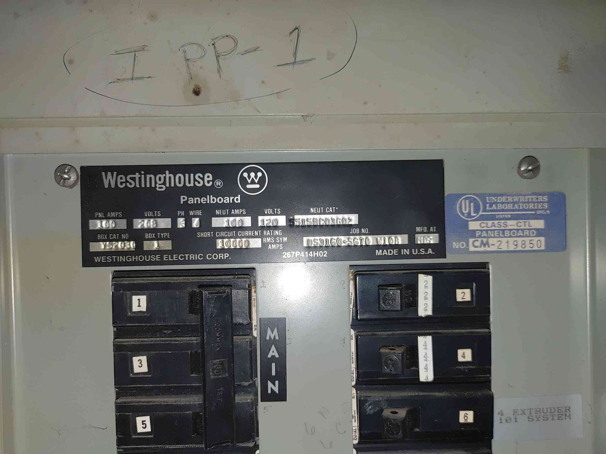Westinghouse 100A 3PH Panelboard 208Y/120V Class-CTL YS2030 Loaded W Breakers