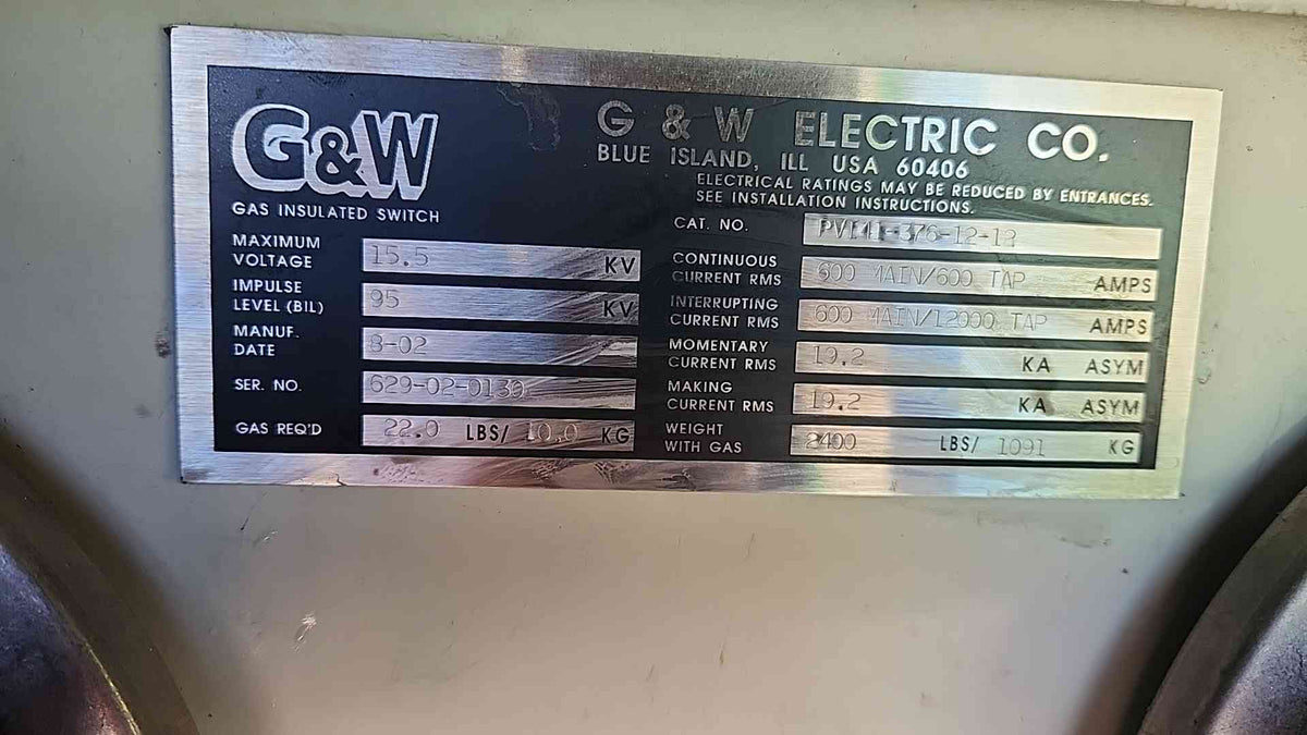 GW Electric PVI41-376-12-12 15.5kV 600A 4-Way SF6 Padmount Switchgear Enclosure