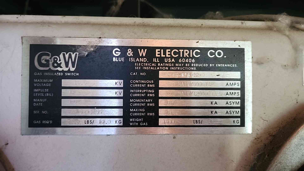 GW Electric 15.5kV 600A Gas Insulated Switchgear Padmount Enclosure Switch