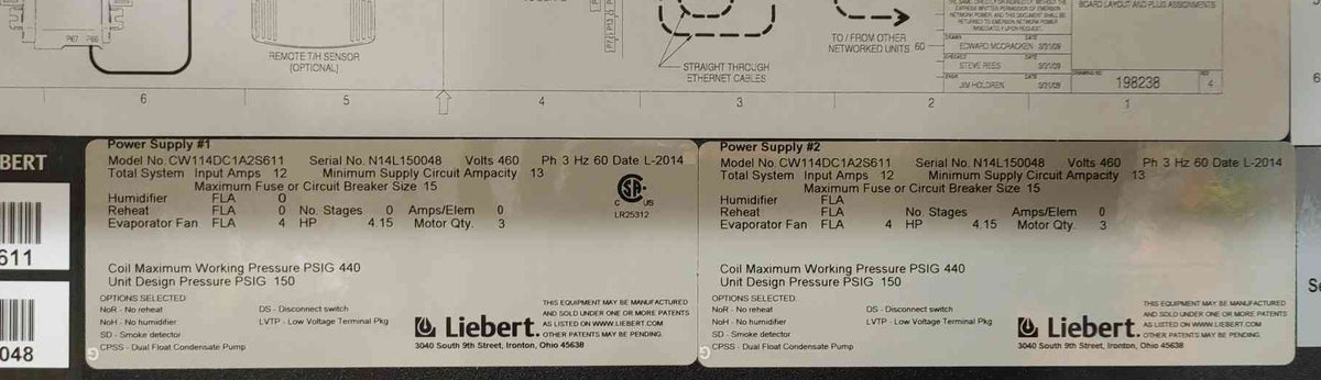 Liebert CW114DC1A2S611 32 Ton Chilled Water CRAC Data Center iCOM AC Unit 460V 3PH
