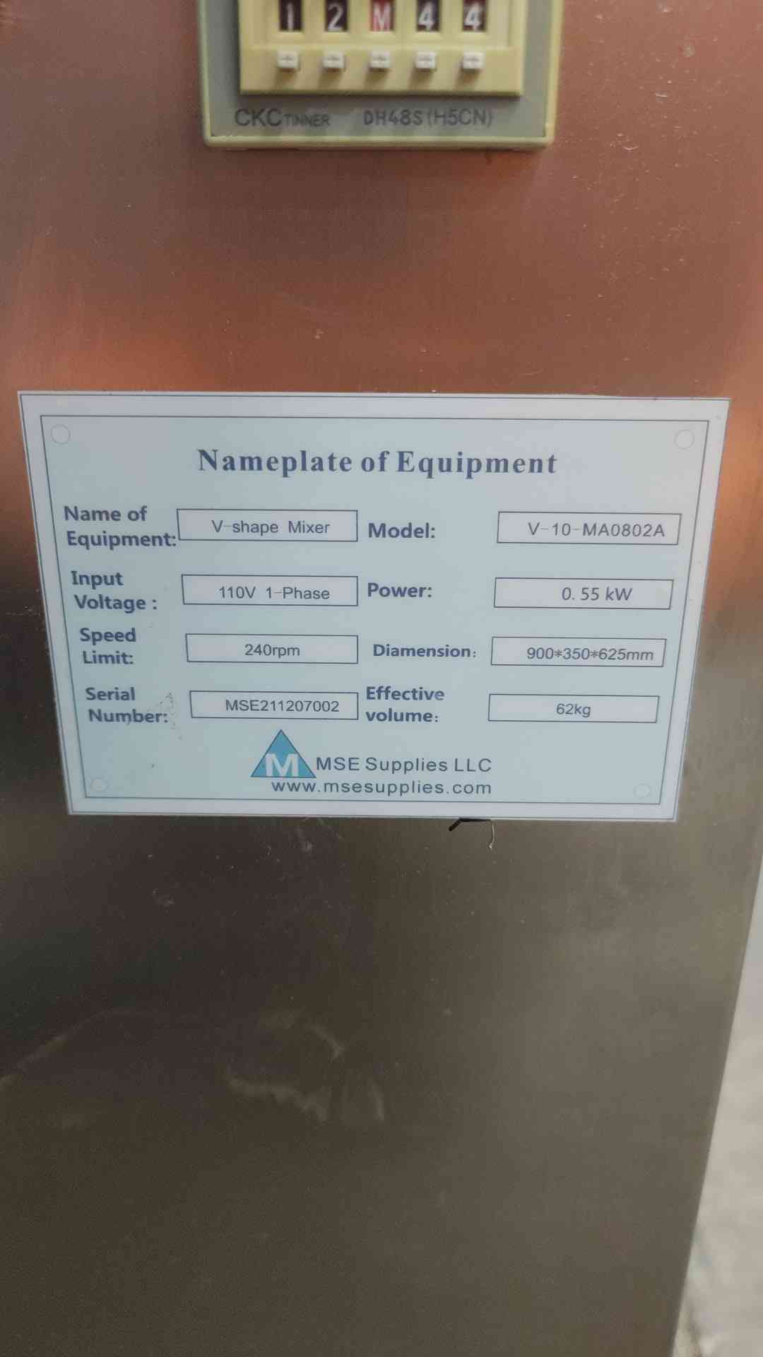 MSE Supplies 10L V-Shape Mixer Powder Blender 110V V-10-MA0802A Lab Dry Mixing