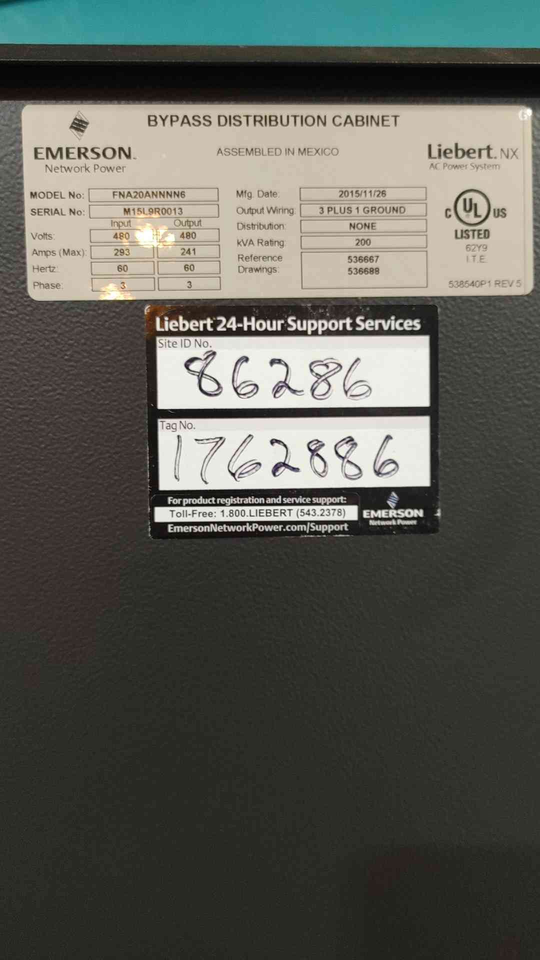 Liebert 160kVA UPS System 480V 3Ph 38SA160A0A00 w/ Battery & Bypass Cabinets