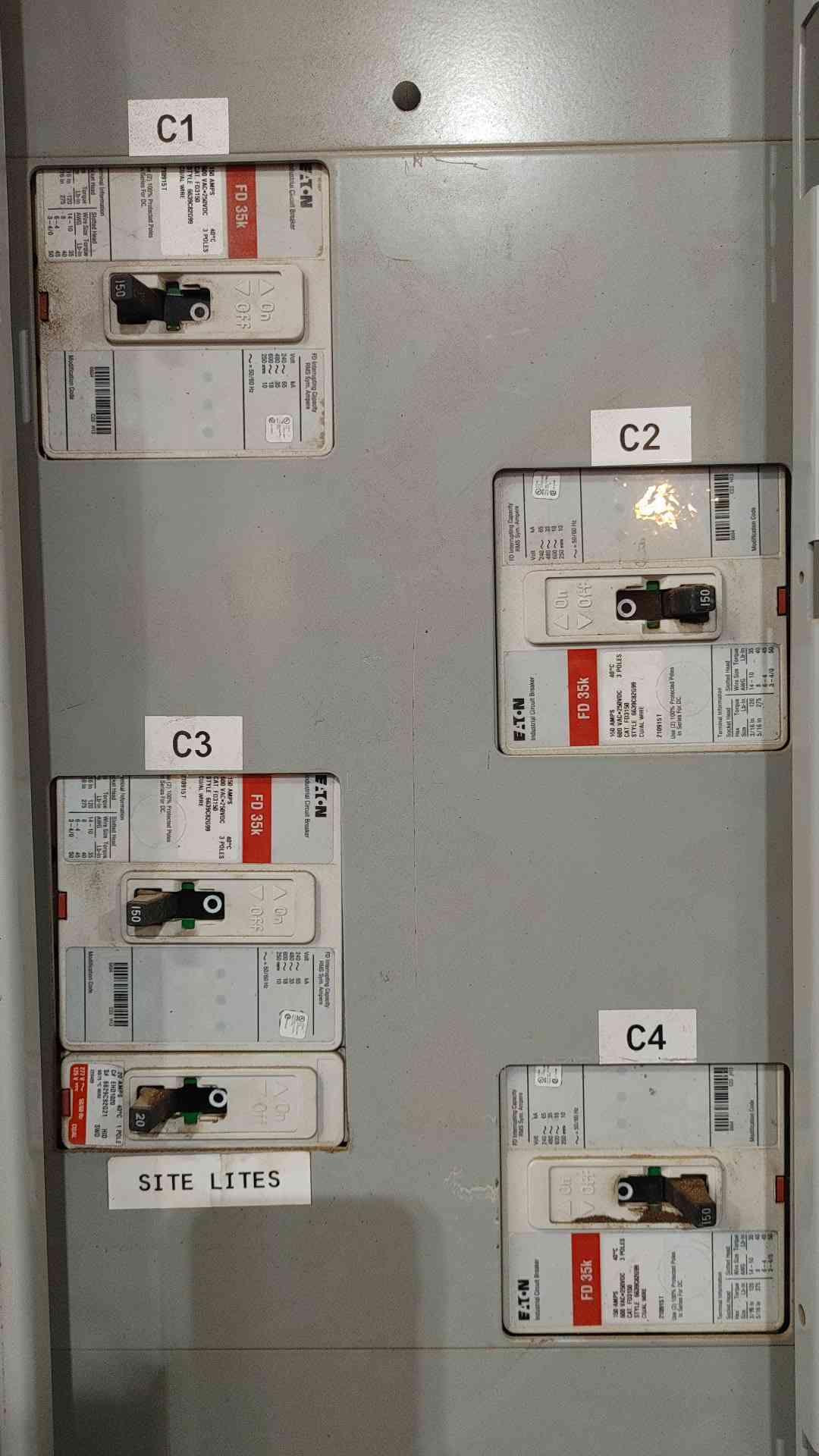 Eaton PRL3a 600A Panelboard 480Y/277V 3Ph w/ 600A Main + (4) 150A 3P & 20A Breakers