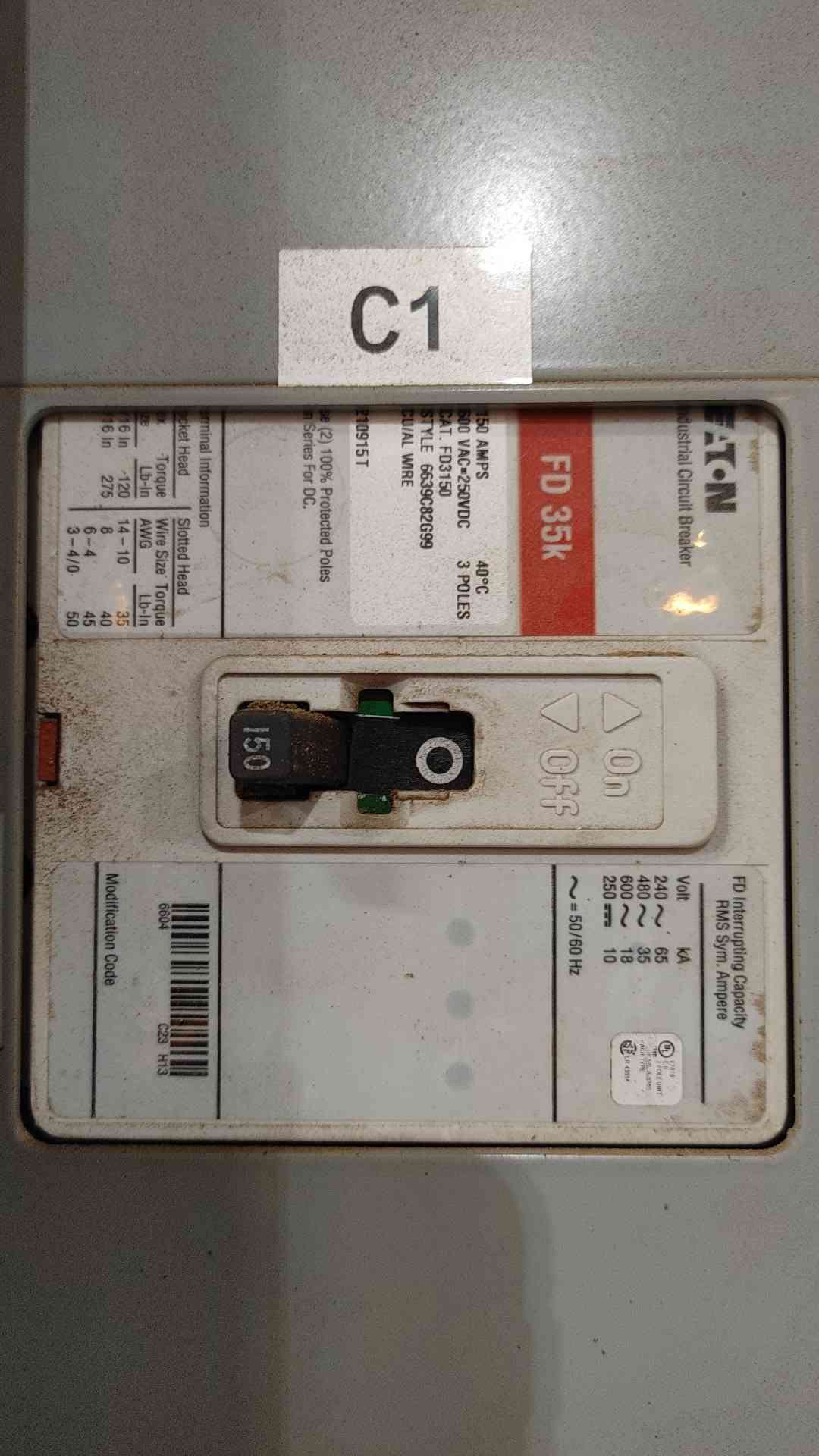 Eaton PRL3a 600A Panelboard 480Y/277V 3Ph w/ 600A Main + (4) 150A 3P & 20A Breakers