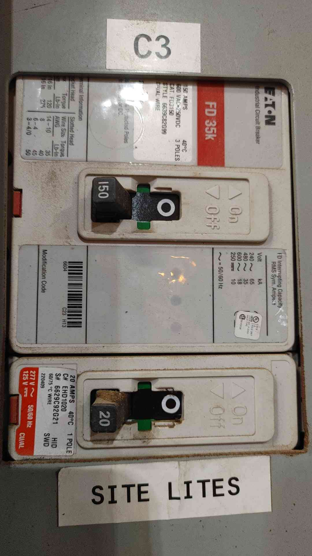 Eaton PRL3a 600A Panelboard 480Y/277V 3Ph w/ 600A Main + (4) 150A 3P & 20A Breakers
