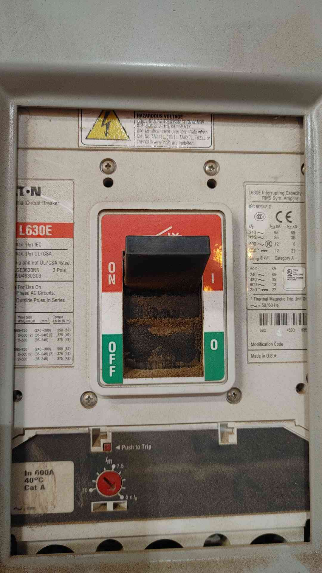 Eaton PRL3a 600A Panelboard 480Y/277V 3Ph w/ 600A Main + (4) 150A 3P & 20A Breakers
