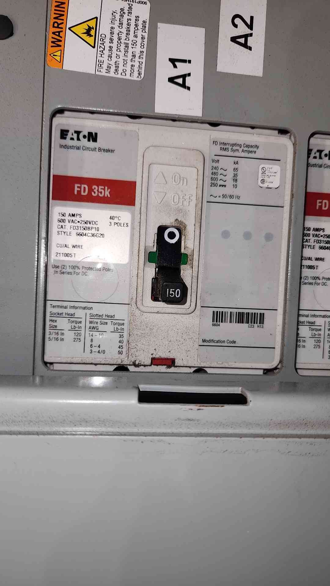 Eaton PRL3a 600A Panelboard 480Y/277V 3Ph w/ 600A Main + (3) 150A & 60A 3P Breaker
