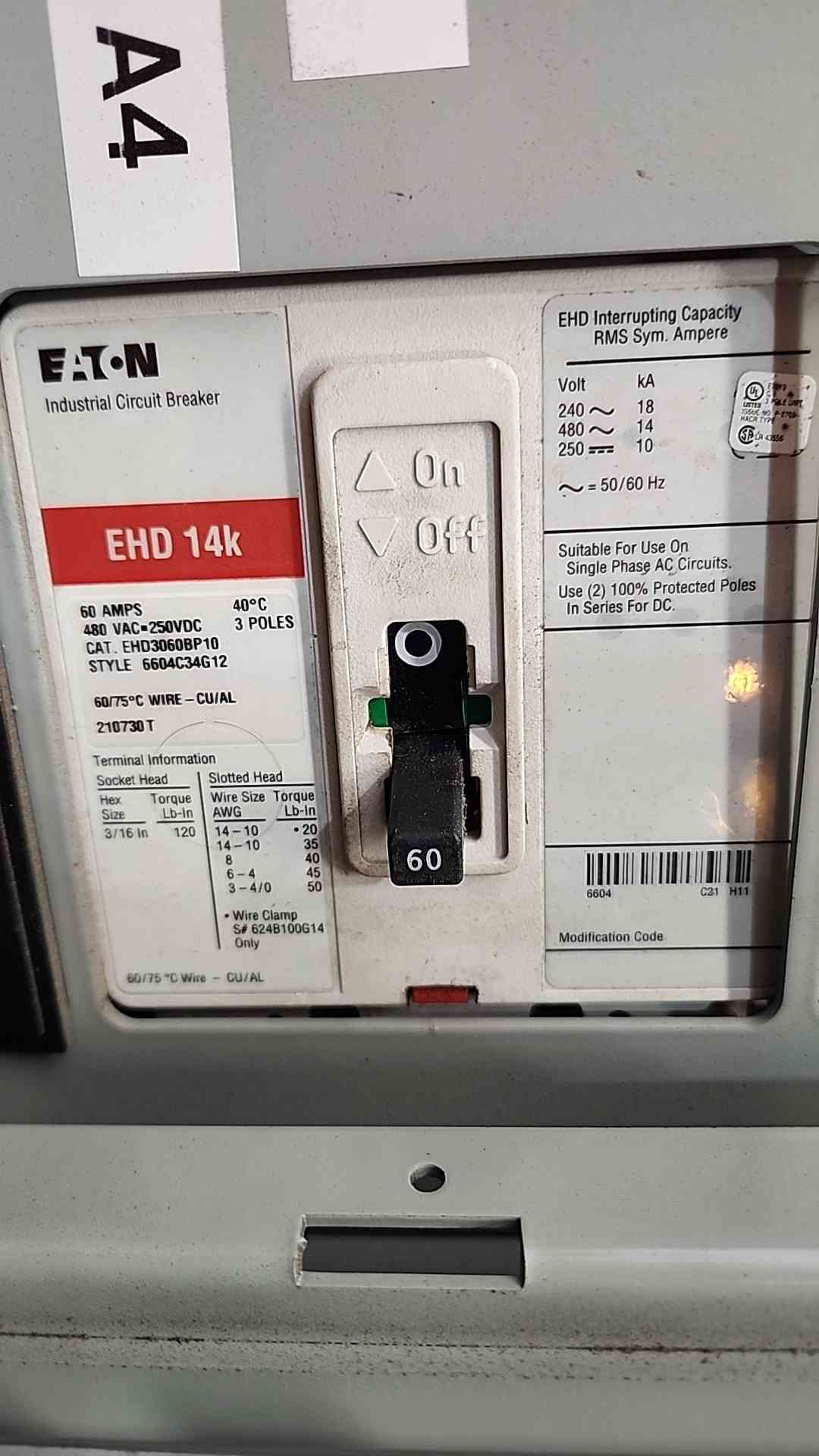Eaton PRL3a 600A Panelboard 480Y/277V 3Ph w/ 600A Main + (3) 150A & 60A 3P Breaker