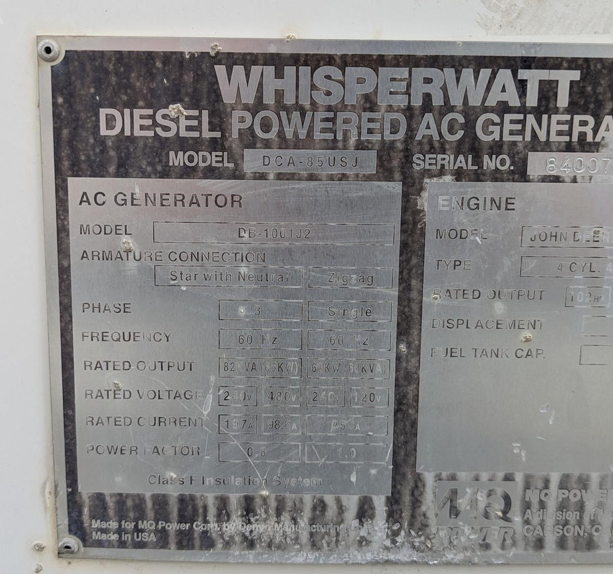 2007 MultiQuip Whisperwatt DCA-85USJ 66kW Mobile Diesel Gen 27045 Hrs - GTCH1077
