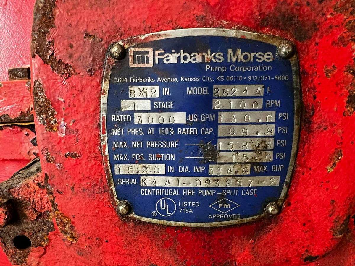 Fairbanks Morse/8BY10 Centrifugal Fire Pump, 3000 Gal, Per Minute at 130 PSI