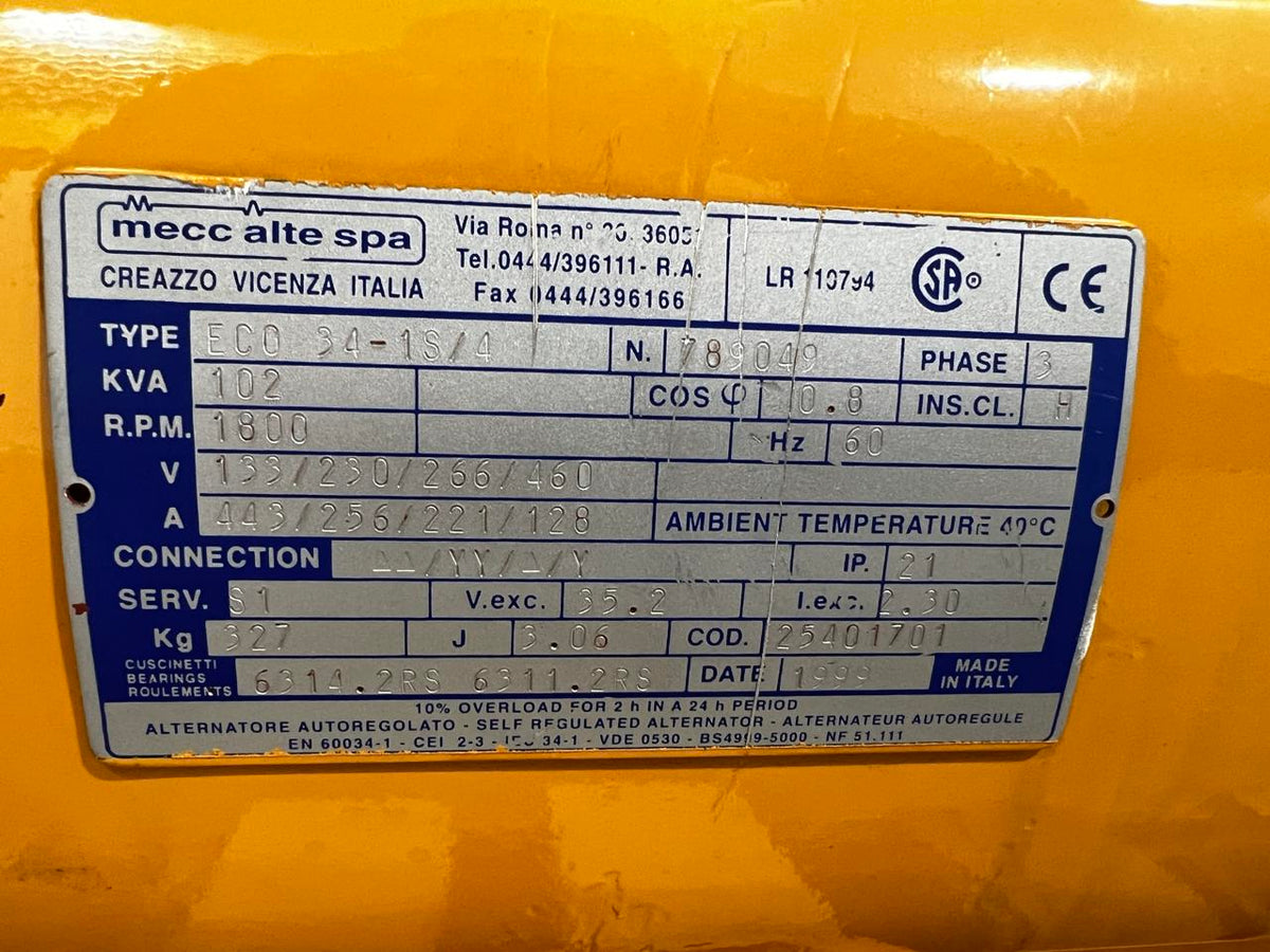 75 kW Mecc Alte Generator End, SAE 3, 11 1/2″ Industrial, 12 Wire, 250 Hours