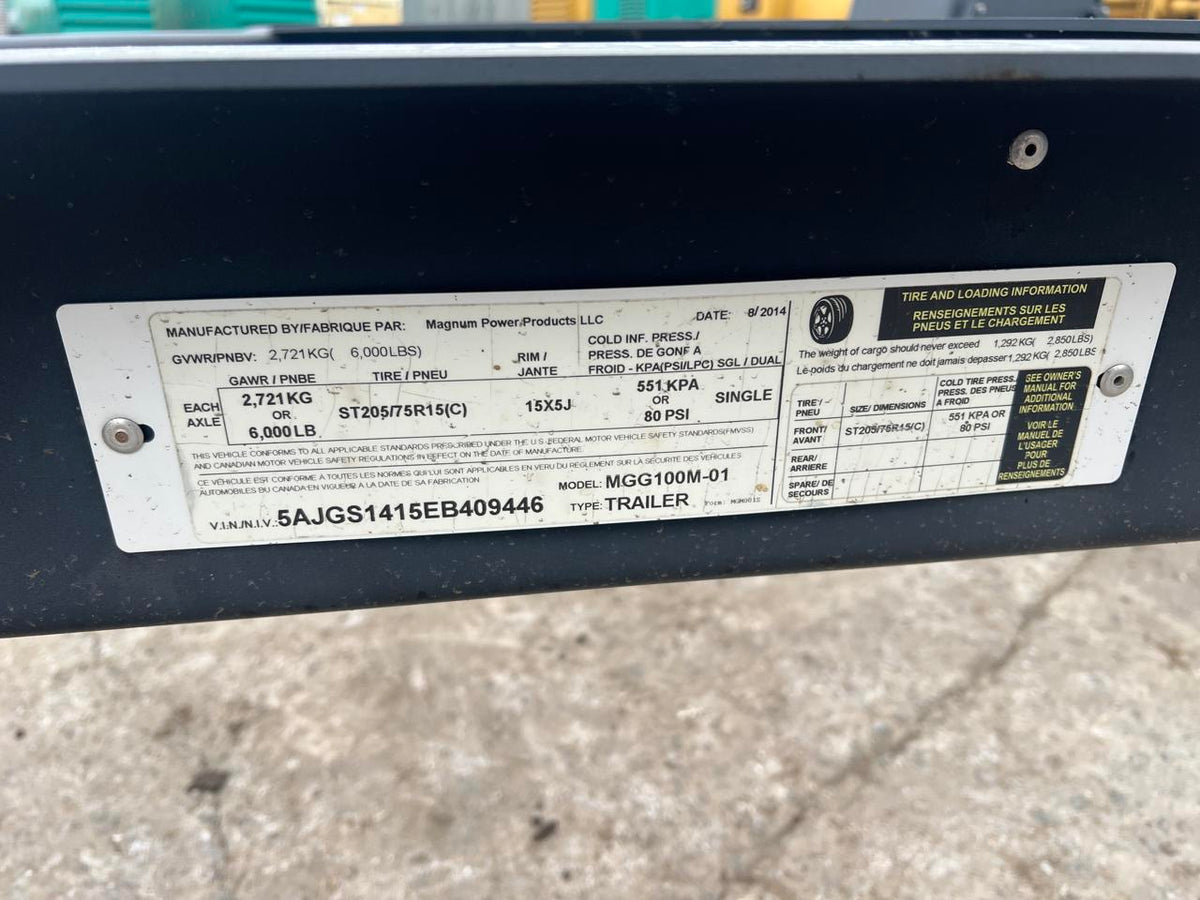 6000 GVW Trailer, New Surplus, Build for Magnum Generators, Comes with Certificate of Origin DSLP1103