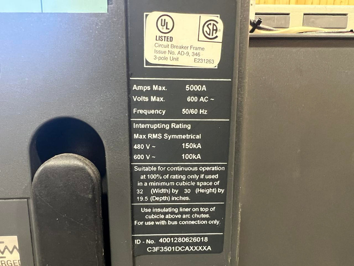 5000 Amp Siemens Motorized Braker with Adjustable Trip Unit Includes a GFCI Module