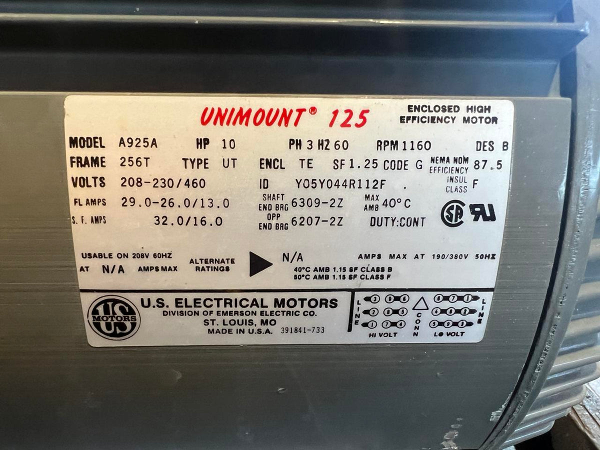10 HP Unimount Electric Motor, 3 Phase, 1160 RPM, Continous Duty