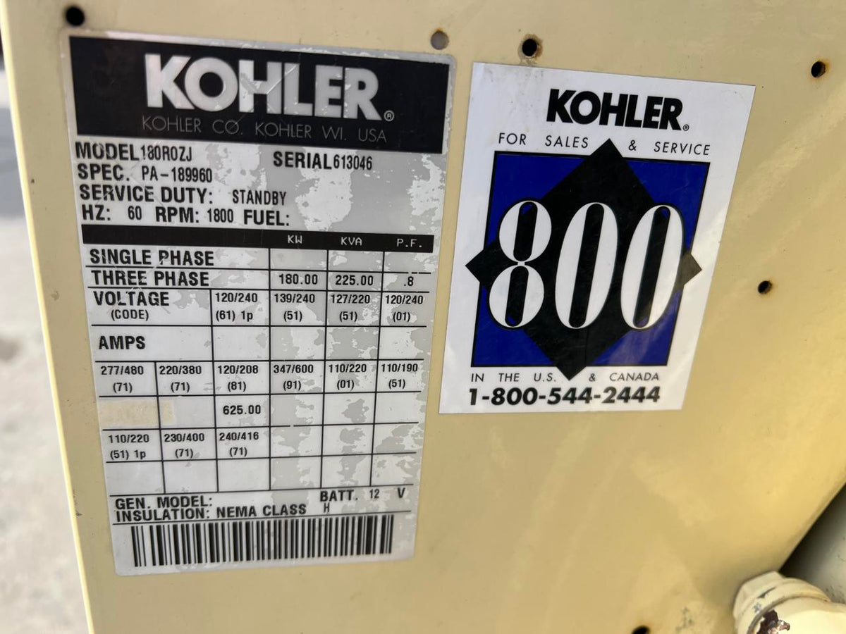 180 kW Kohler Gen End Taken Off 8.1 JD Engine, Load Tested 862 Hours