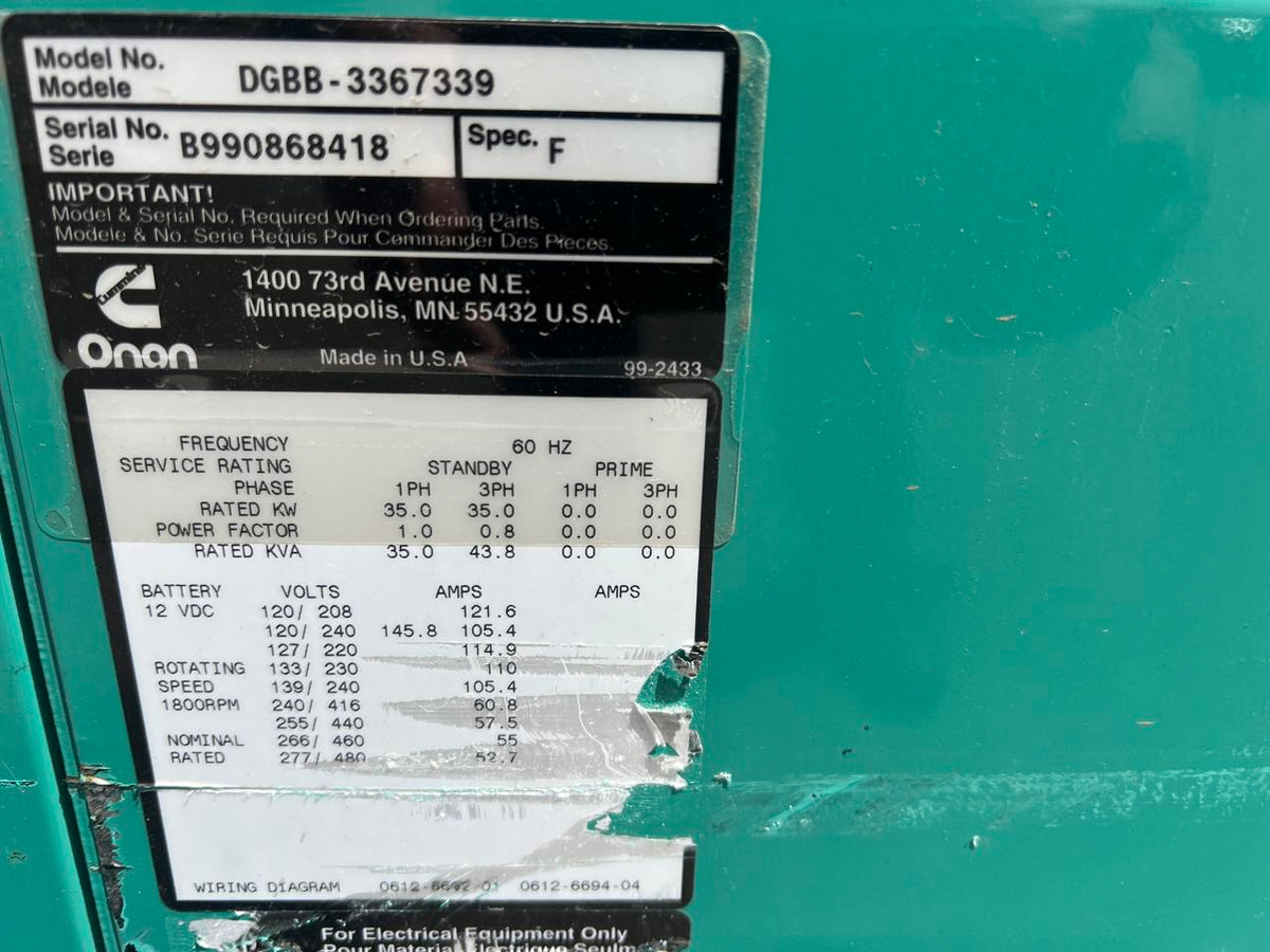 35 kW Cummins Onan Gen End with Controls and Breaker
