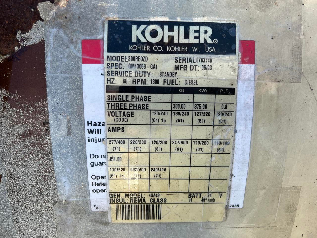 300 kW Kohler Generator End for Replacement