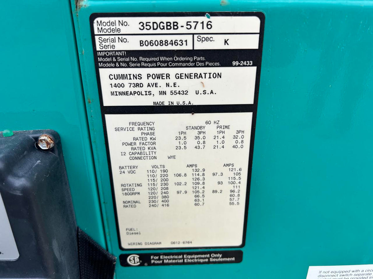 35 kW Cummins/Onan Replacement Gen End with Controller and Braker